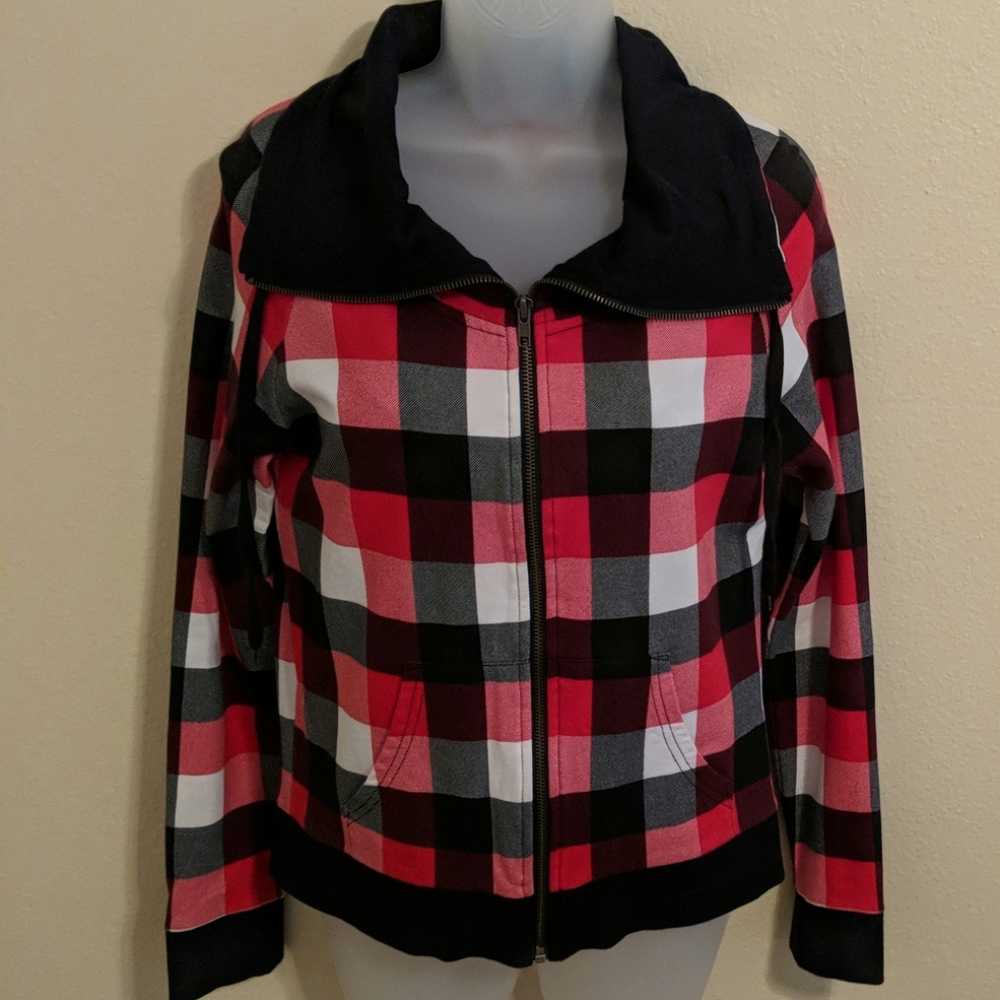 Plaid Zip Up Sweatshirt - Juniors